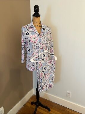 Ex Cond  crown & ivy Blue, Navy & Pink Medallion Pajama Set SZ MED